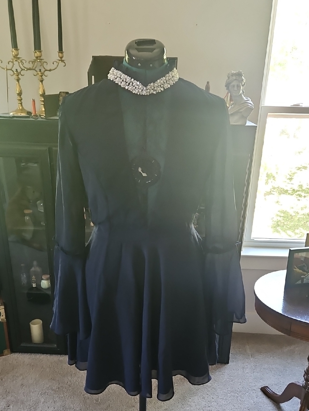 Asos Long-Sleeve Chiffon Fit-and-Flare Dress with Pearl Collar